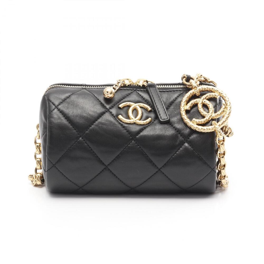 Chanel Bowling Bag Matelasse Shoulder Lambskin Sheepskin Black